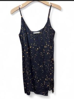 Reformation Black Mini Slip Dress with Gold Splatter